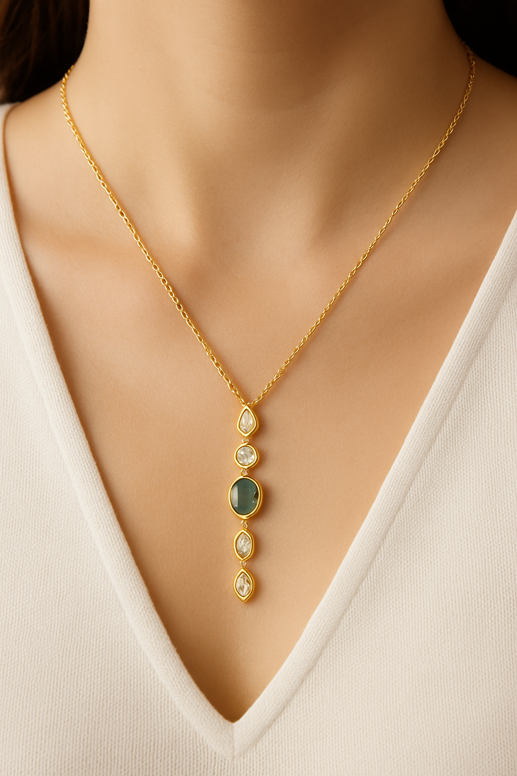 Emerald Drop Gold Pendant Necklace