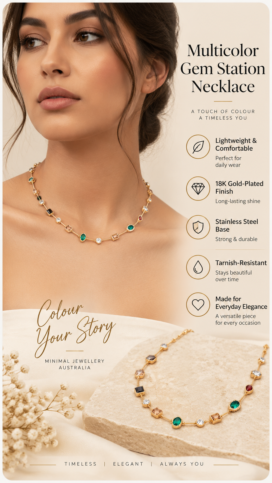 Multicolor Gem Station Necklace – Minimal Statement Jewellery Australia