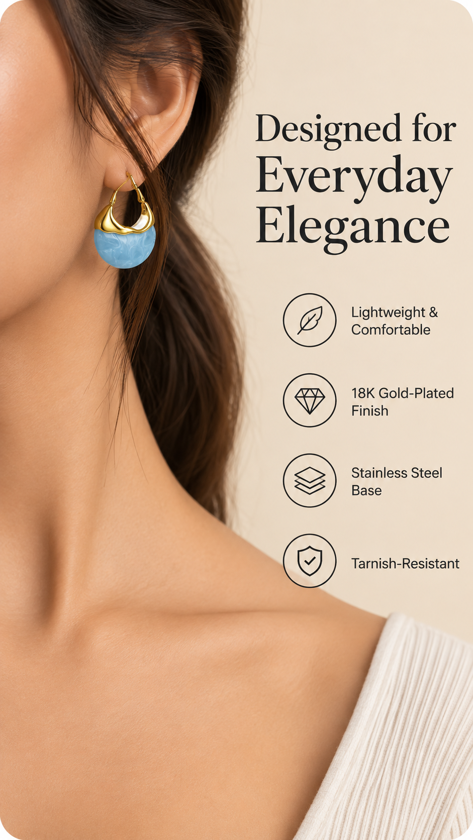 Gold Blue Resin Hoop Earrings – Minimal Statement Jewellery Australia