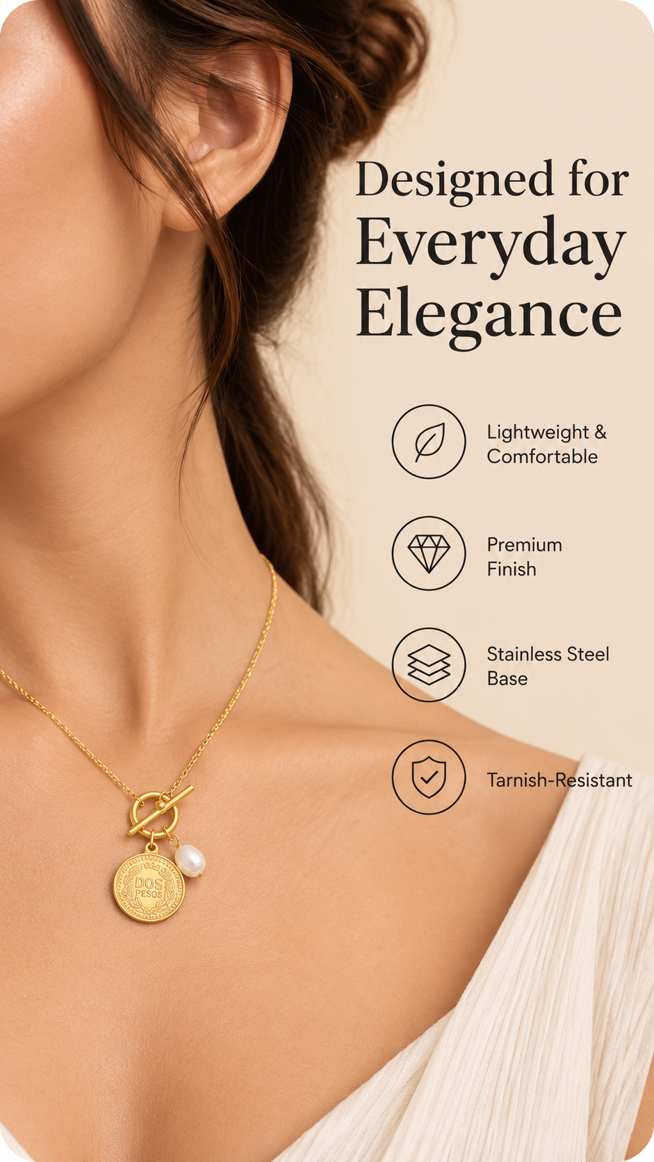 Gold Coin Pearl Toggle Necklace – Elegant Statement Jewellery | Australian Jewellery