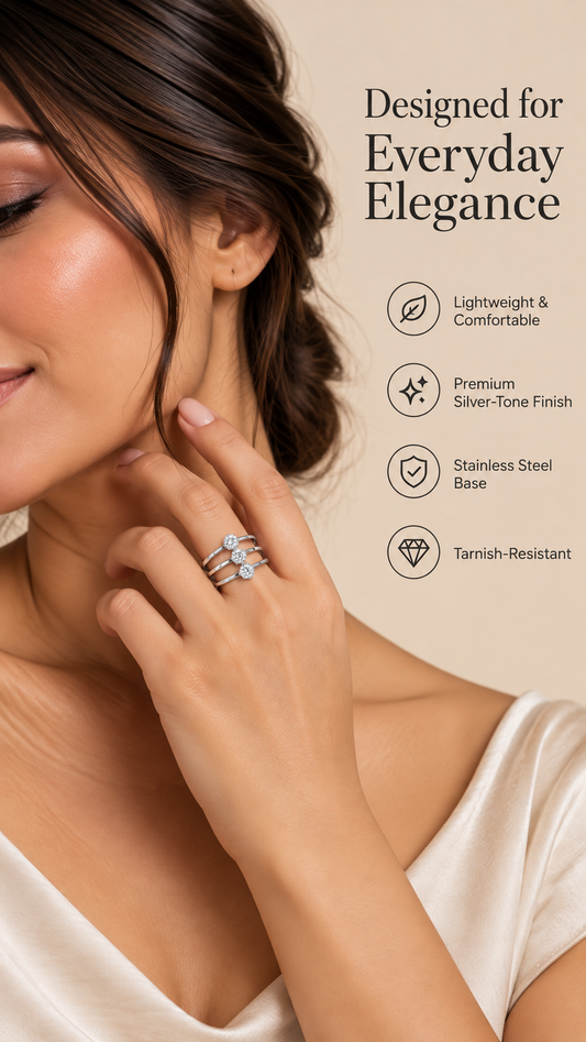 Silver Triple Crystal Ring – Elegant Statement Jewellery Australia