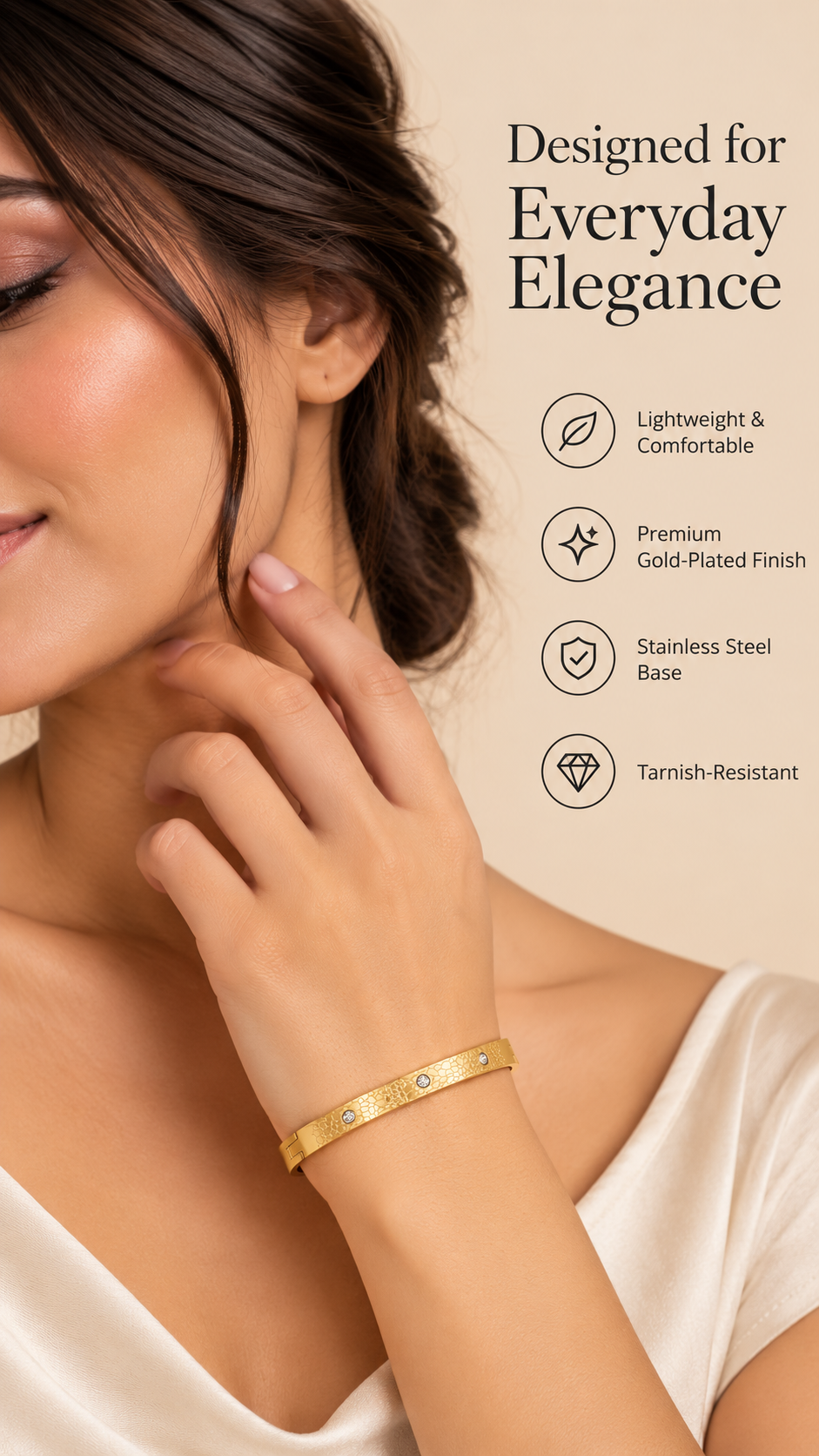 Gold Textured Crystal Bangle – Elegant Statement Bracelet | Australian Jewellery
