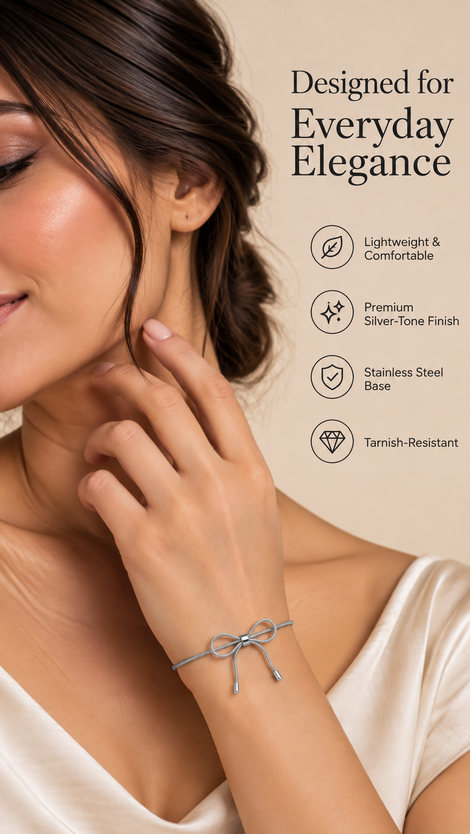 Silver Bow Slider Bracelet – Elegant Adjustable Statement Jewellery | Australian Jewellery