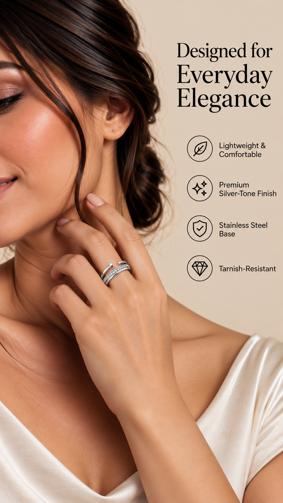 Silver Crystal Double Band Ring – Minimal Luxury Jewellery Australia