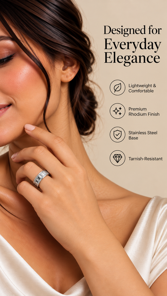 Silver Roman Numeral Crystal Band Ring – Elegant Statement Jewellery | Australian Jewellery