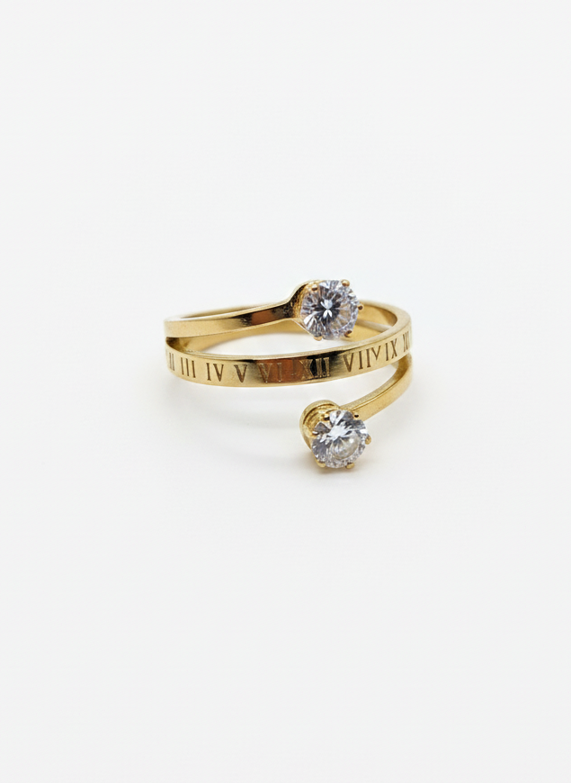 Golden Roman Duo Crystal Ring