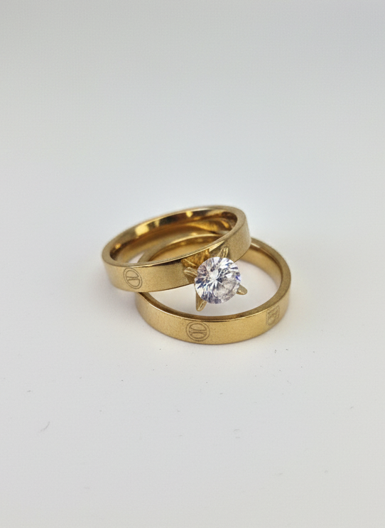Golden Love Solitaire Ring Set