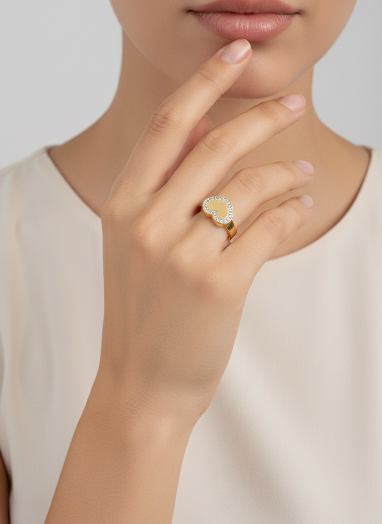 Gold Crystal Heart Ring
