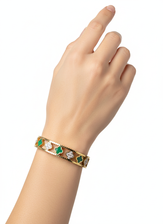 Dainty Green Clover Stackable Bangle