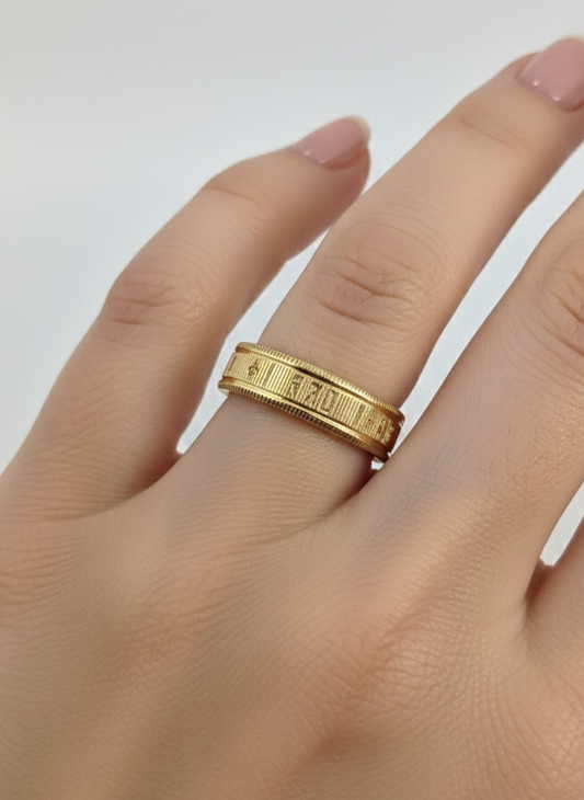 Roman Numeral Textured Band Ring – Gold