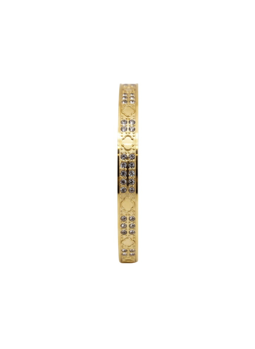 Crystal Pave Engraved Gold Bangle