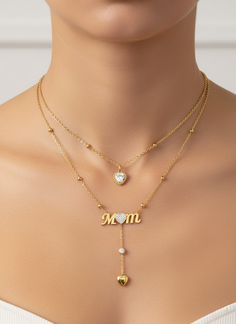 Gold “MOM” Double-Layer Heart Necklace