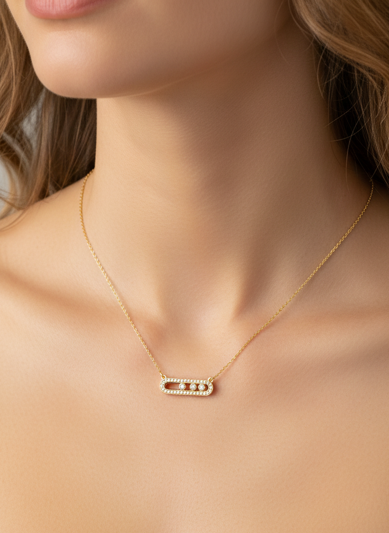 Dainty Triple Stone Bar Necklace
