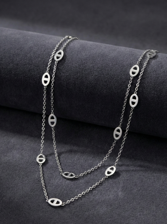 Silver Double-Layer Link Necklace