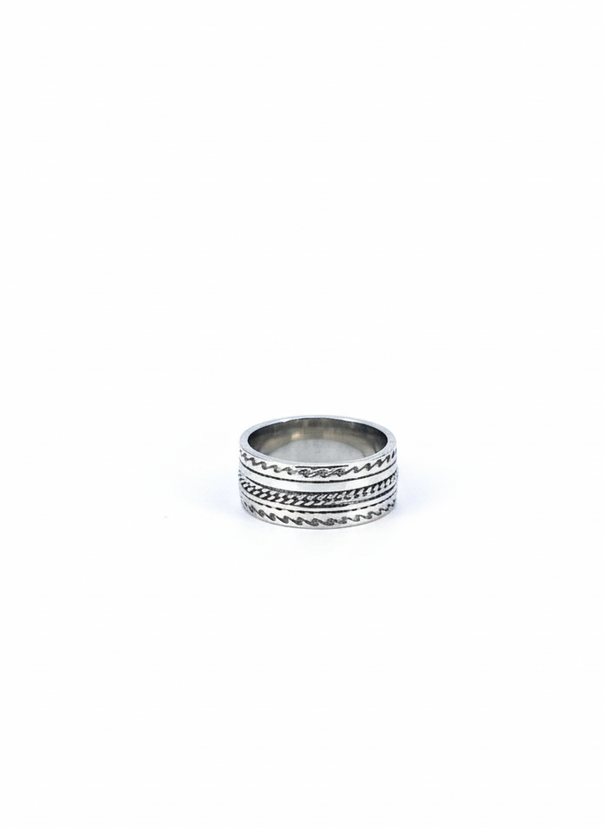 Etched Pattern Silver Band Ring