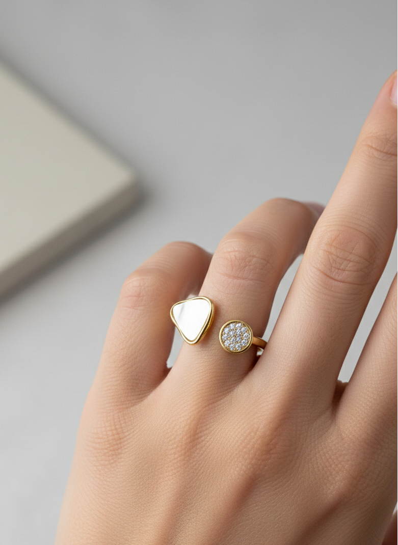 Gold Dual Stone Open Ring