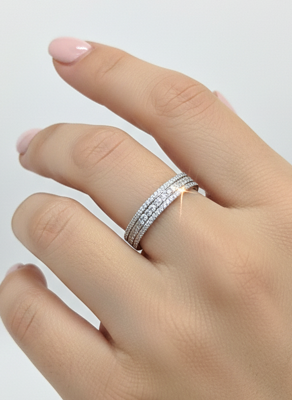 Triple Pavé Band Ring – Silver