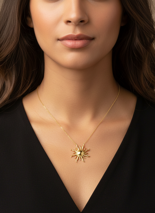 Golden Radiance Sun Pendant Necklace