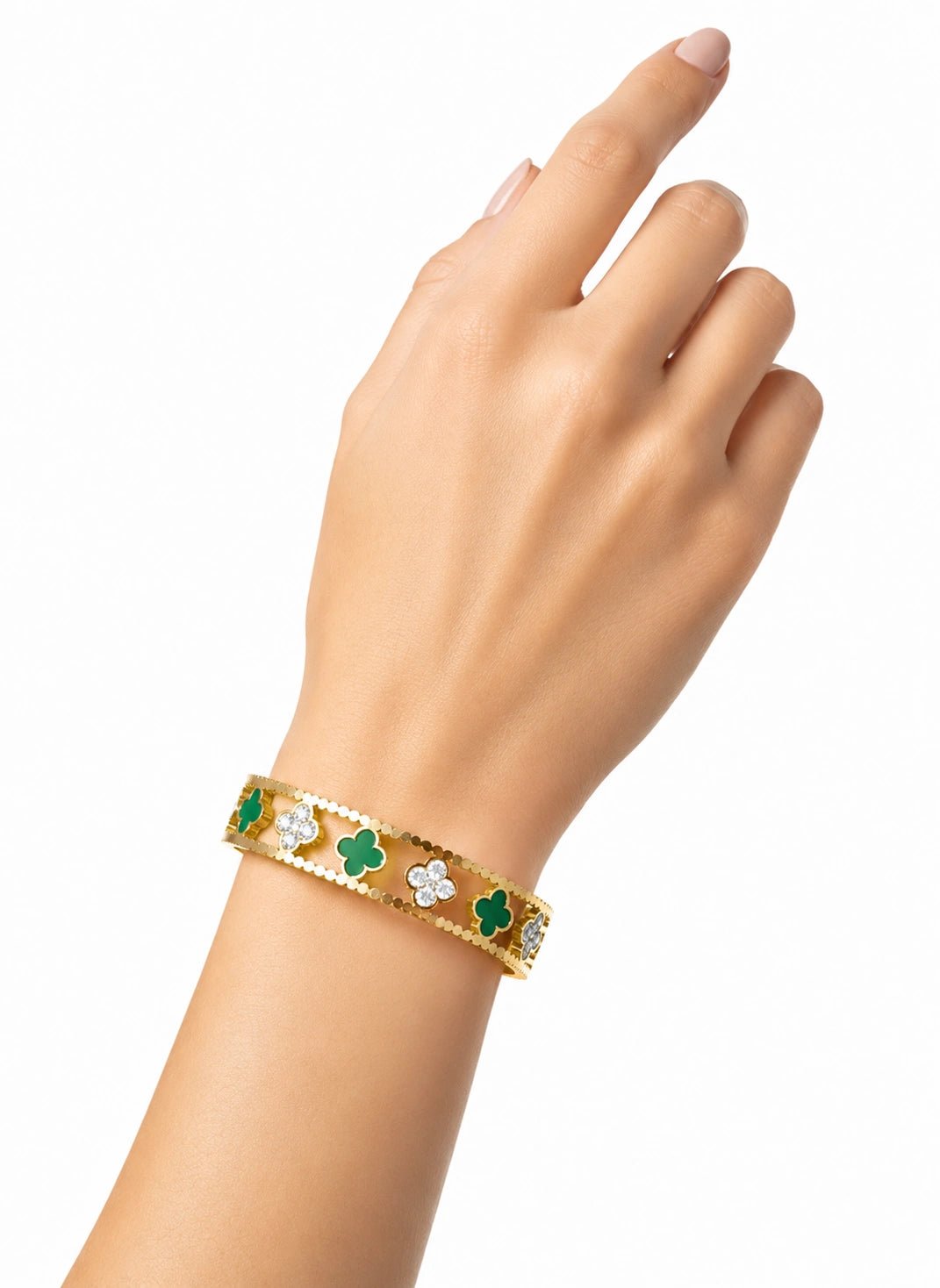 Dainty Green Clover Stackable Bangle - ZIORF