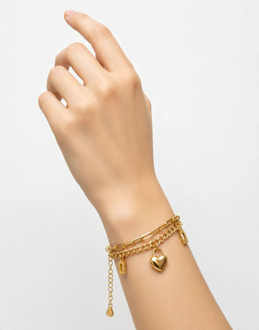 Double-Layer Heart Charm Bracelet - ZIORF