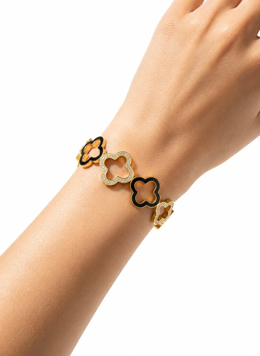Enamel Clover Cutout Bangle - ZIORF
