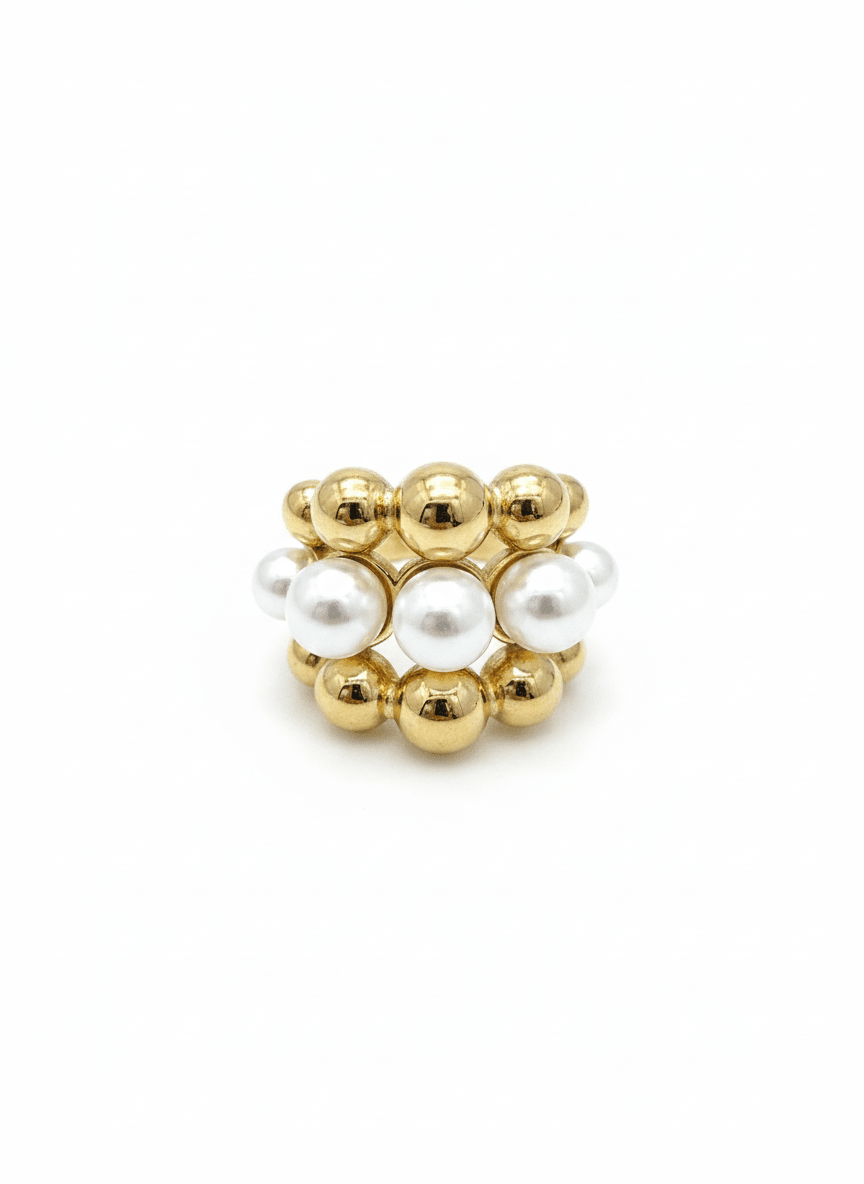 Gold & Pearl Beaded Statement Ring - ZIORF