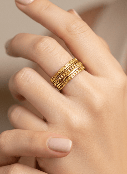 Gold Textured Band Ring - ZIORF
