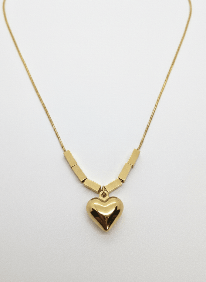 Golden Geo-Heart Pendant Necklace - ZIORF