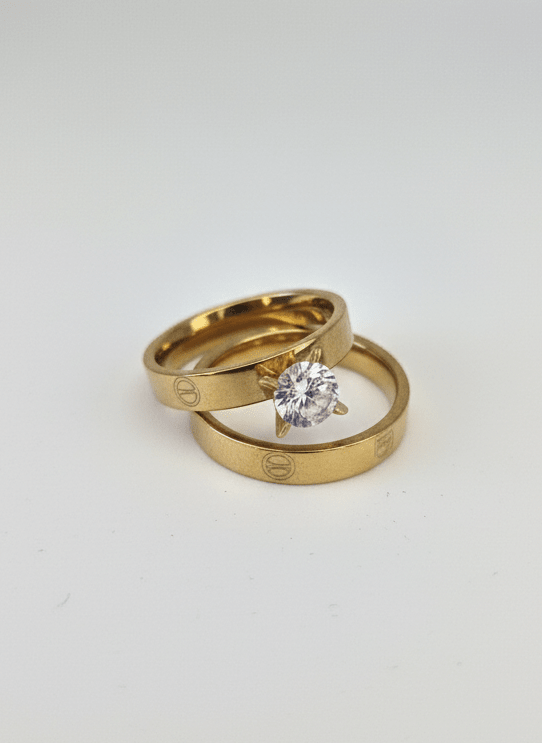 Golden Love Solitaire Ring Set - ZIORF