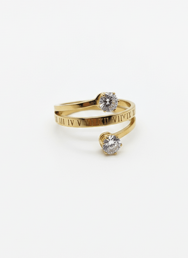 Golden Roman Duo Crystal Ring - ZIORF