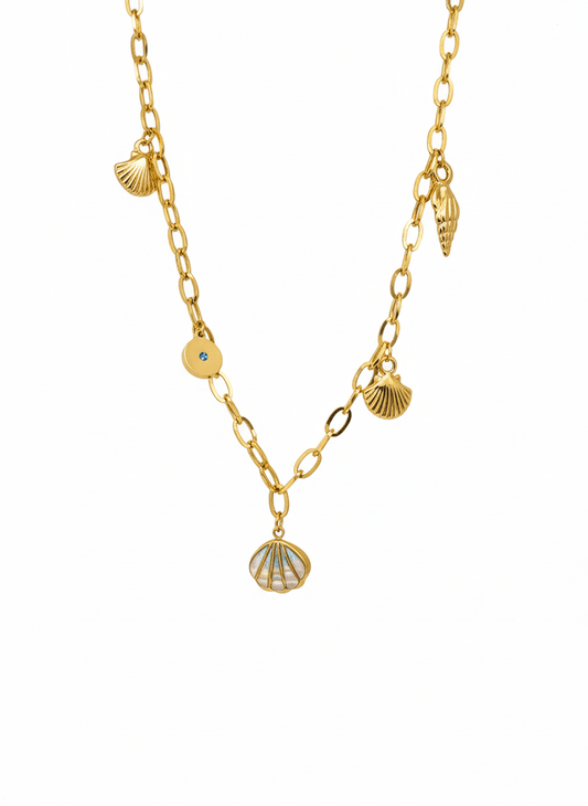 Golden Seashell Charm Necklace - ZIORF