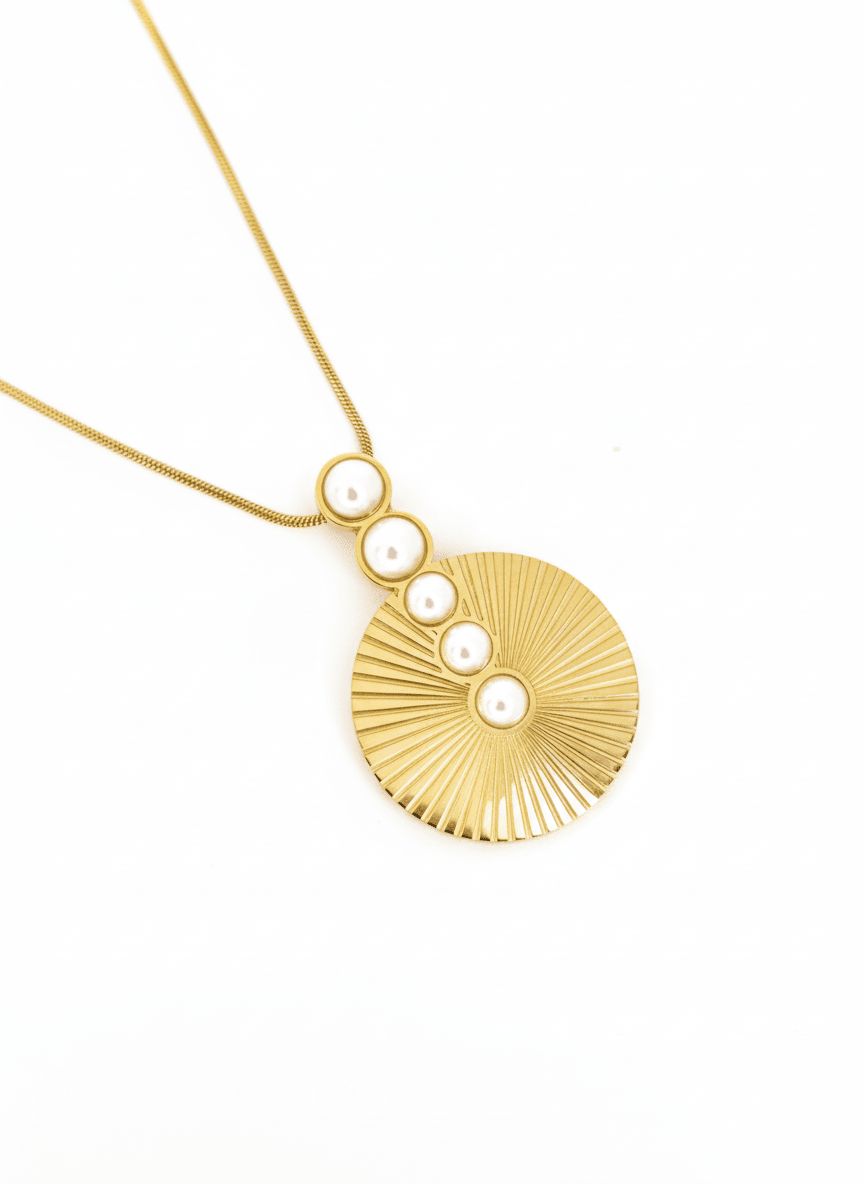Golden Sunburst Pearl Cascade Necklace - ZIORF