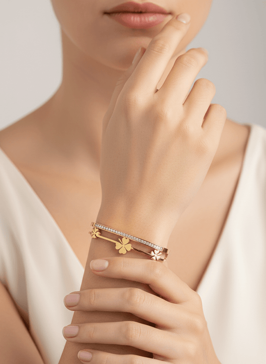 Lucky Clover Crystal Bangle - ZIORF