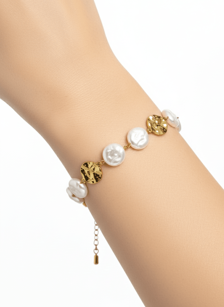 Lustrous Pearl & Gold Coin Bracelet - ZIORF