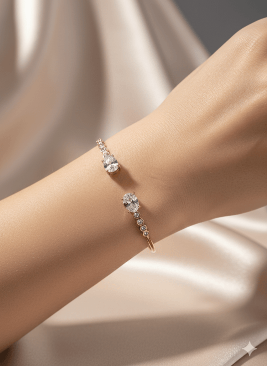 Oval Crystal Open Bangle - ZIORF