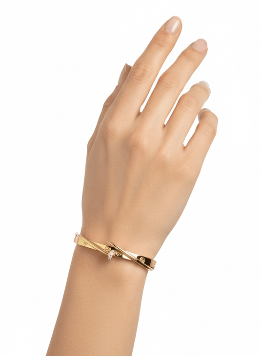 Silver & Gold Eclipse Crystal Bangle - ZIORF