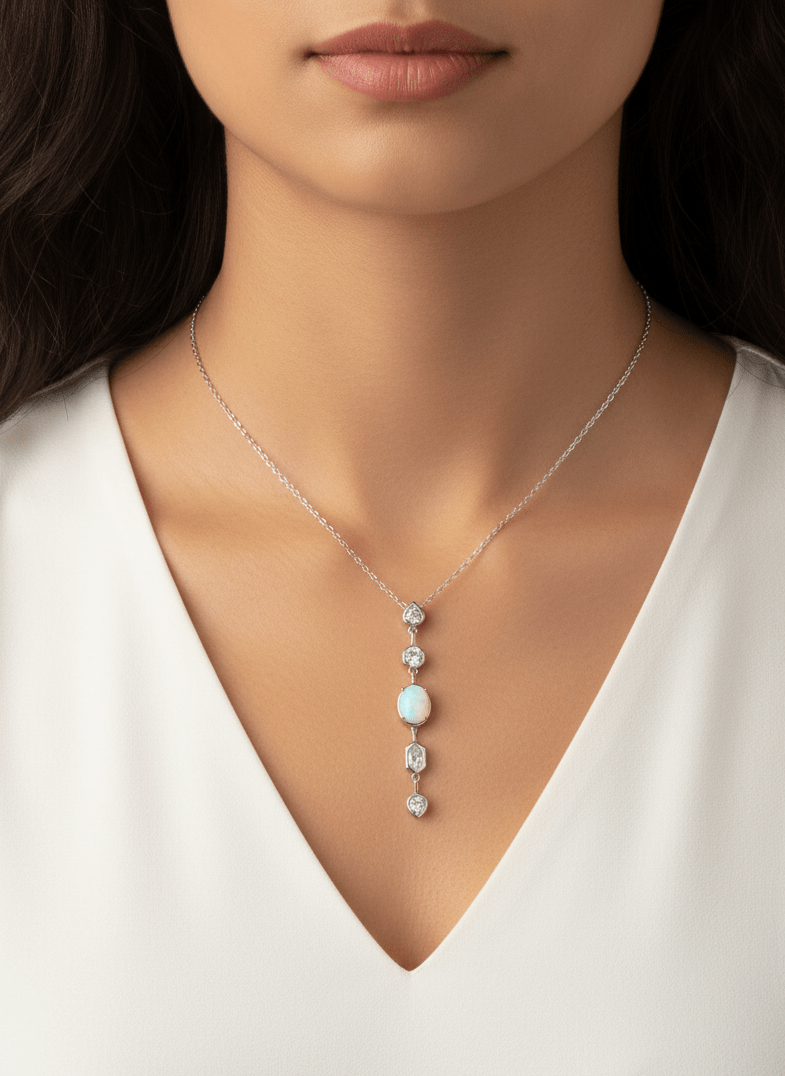 Silver Multi-Stone Drop Necklace - ZIORF