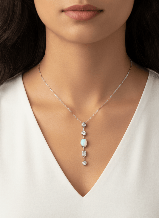 Silver Multi-Stone Drop Necklace - ZIORF