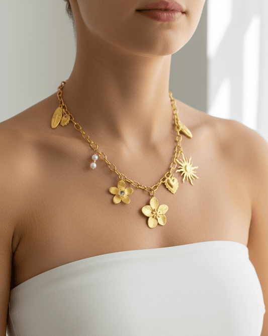 Vintage Inspired Statement Chain with Tropical Charms - ZIORF