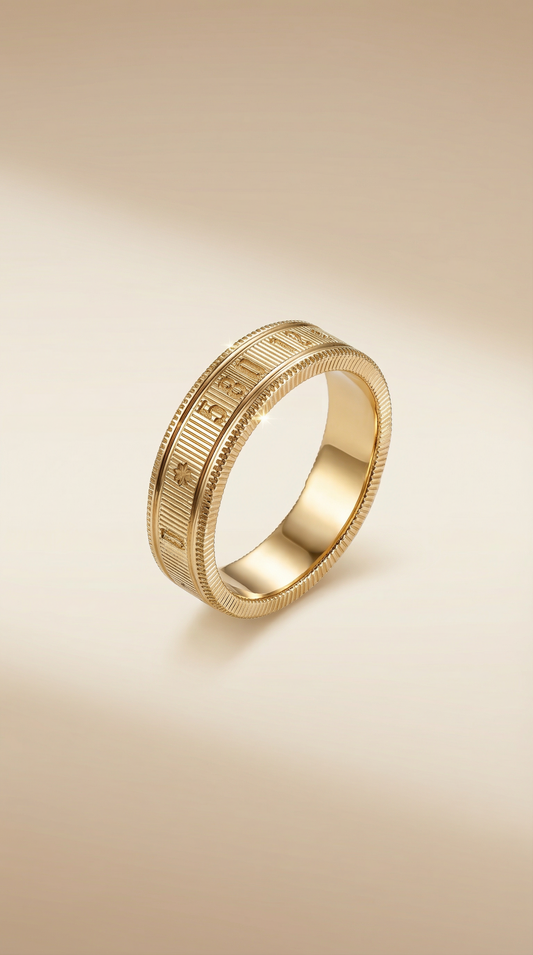 Roman Numeral Textured Band Ring – Gold