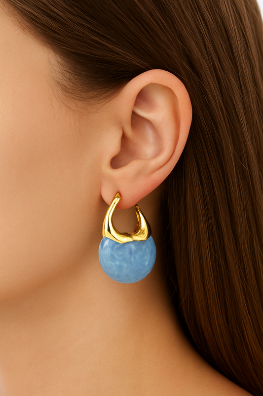 Aqua Marble Gold Earrings