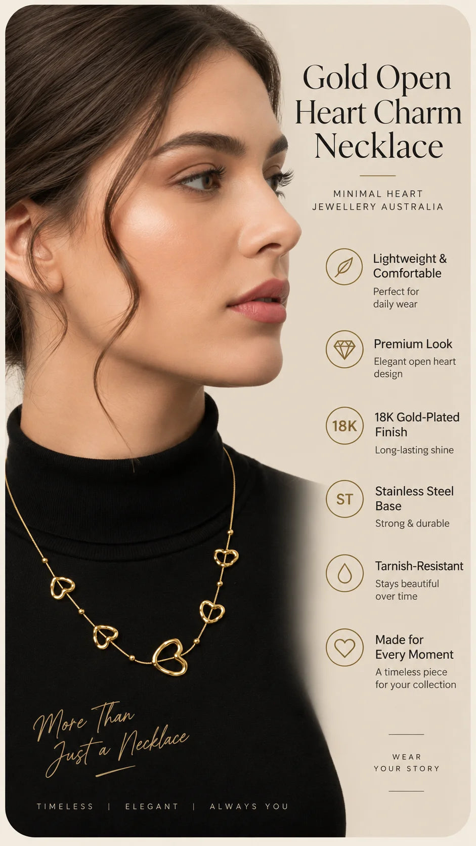 Gold Open Heart Charm Necklace – Minimal Heart Jewellery Australia