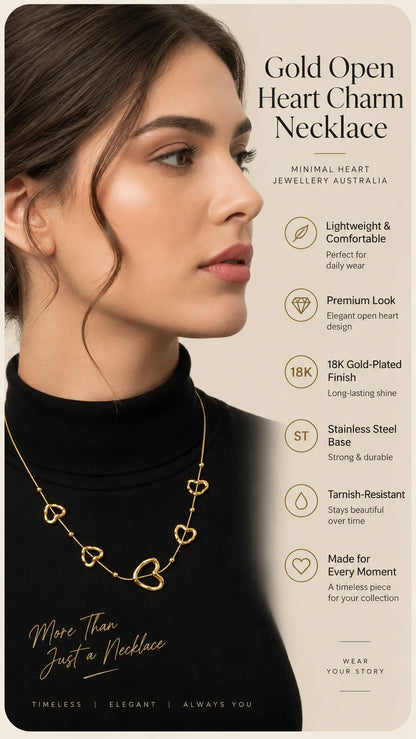 Gold Open Heart Charm Necklace – Minimal Heart Jewellery Australia