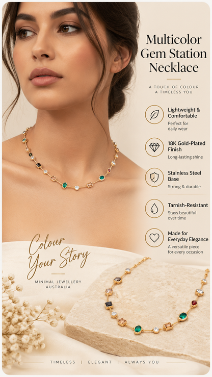 Multicolor Gem Station Necklace – Minimal Statement Jewellery Australia