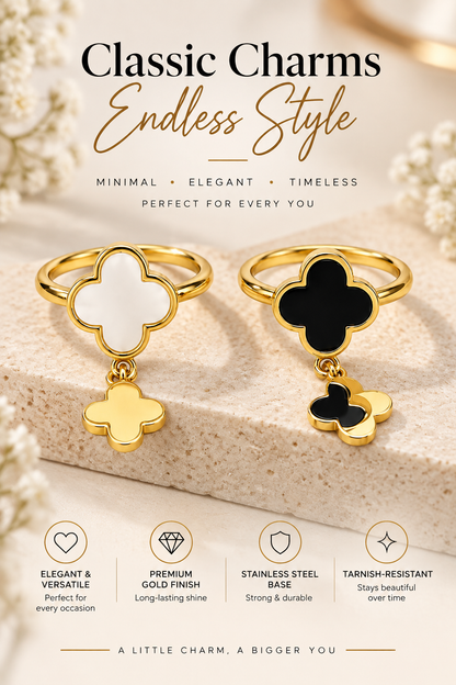 Gold Clover Charm Duo Ring – Minimal Statement Jewellery Australia