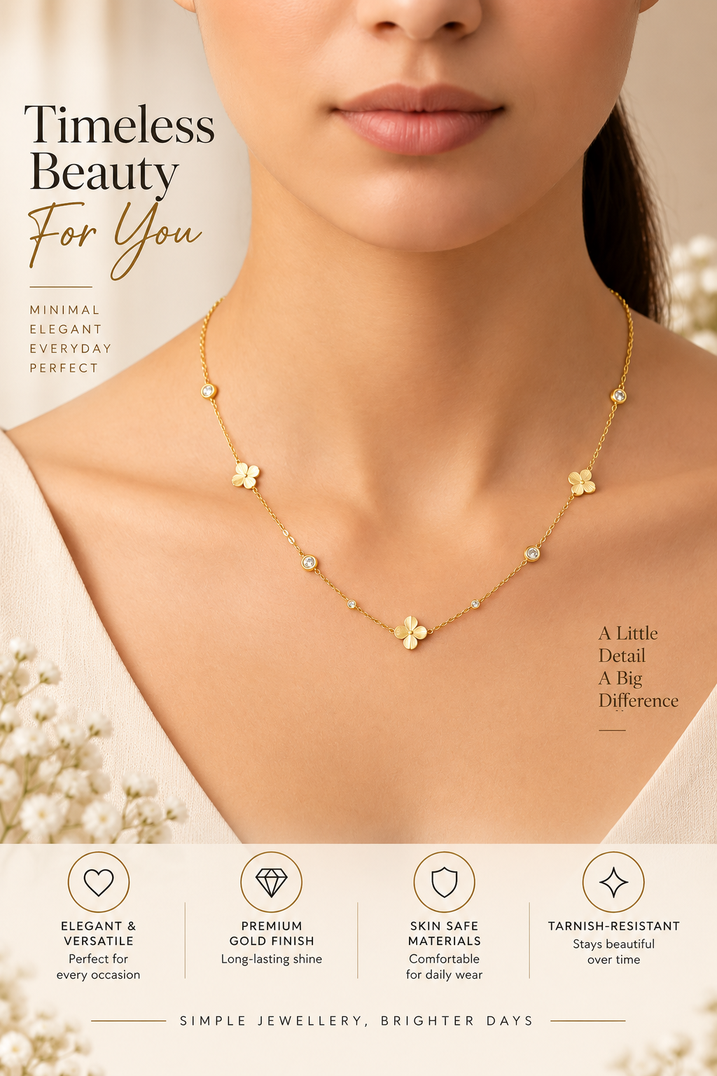 Gold Clover Crystal Necklace – Elegant Minimal Jewellery Australia