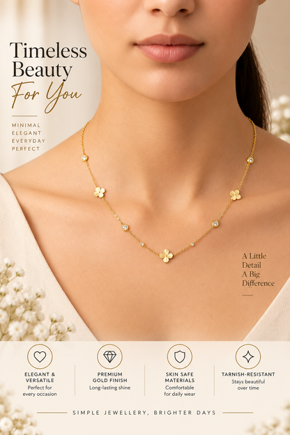 Gold Clover Crystal Necklace – Elegant Minimal Jewellery Australia