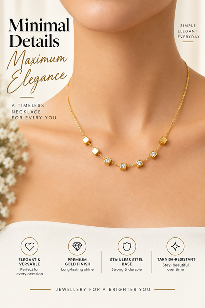 Gold Crystal Cube Station Necklace – Minimal Statement Jewellery Australia
