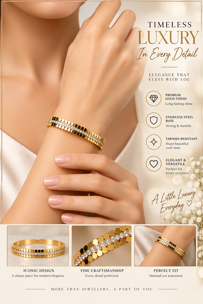 Gold Double-Layer Crystal Bangle – Luxury Statement Jewellery Australia
