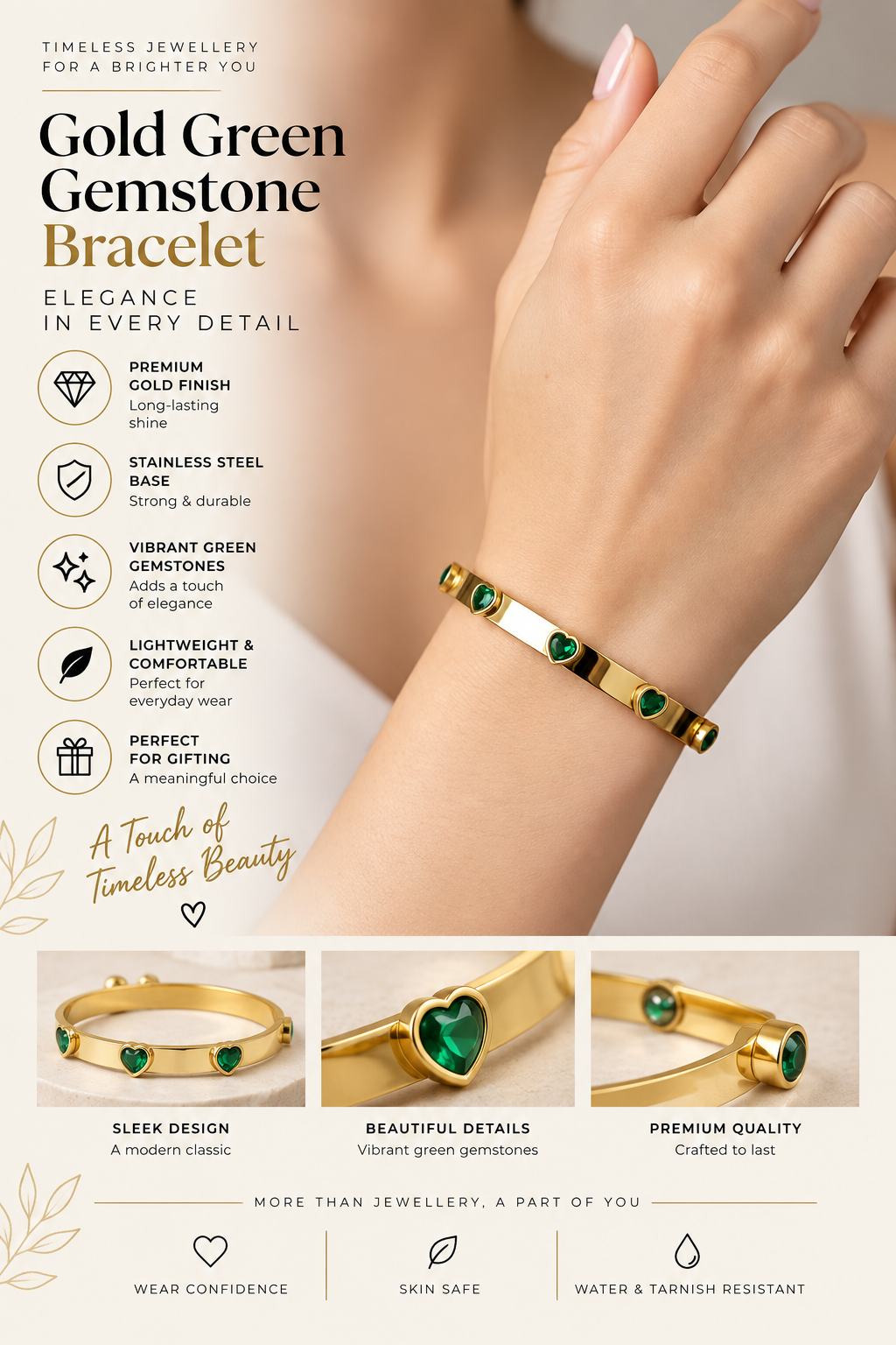Gold Green Gemstone Bracelet – Elegant Luxury Jewellery Australia